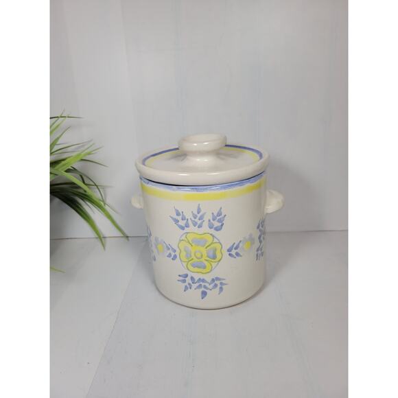Vintage Amnion Algarve Blue Yellow Canister Hand Painted Clay Pottery - Picture 1 of 5